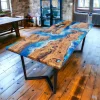 Epoxidharz Tisch aus rustikaler Eiche mit Kreuzgestell 300x110 – Bild 2
